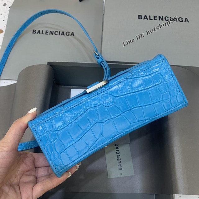 Balenciaga專櫃爆款mini號Hourglass手提肩背女包 巴黎世家亮藍色沙漏包 fyj1728
